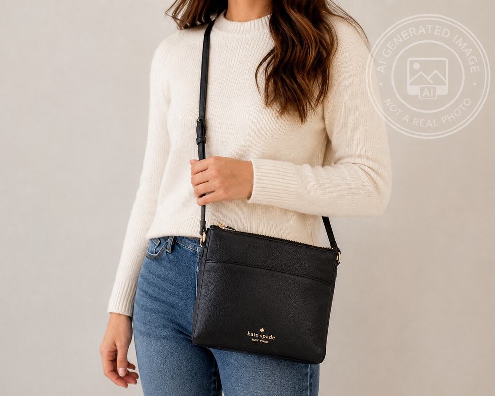 Kate Spade New York Black Leather Crossbody Shoulder Bag Zip Top Purse - Picture 1 of 9